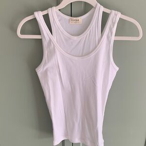Clyque asym Women's White Ribbed Tank Top - Classic Sleeveless Layering Tee